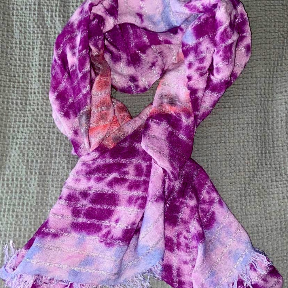 Woman’s handmade tie dyed scarf